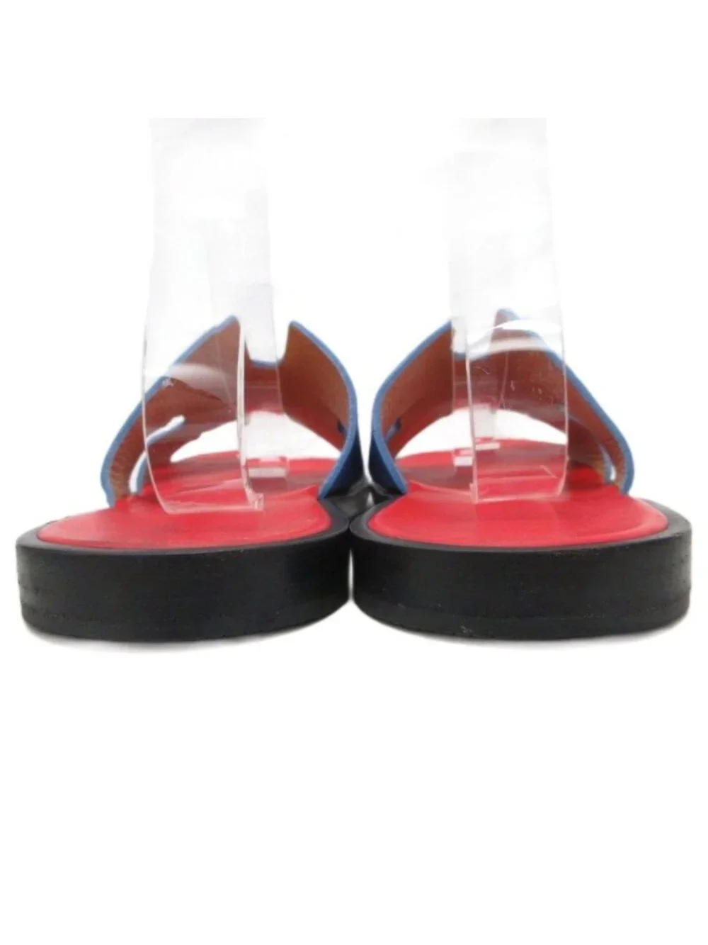 Hermes Izmir Logo Sandals Bicolor Leather 42 Blue